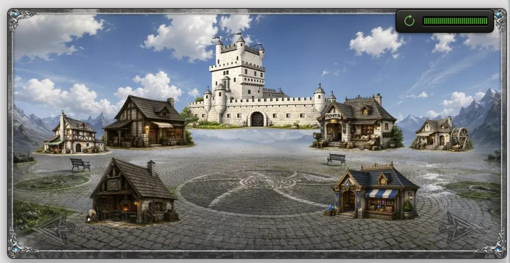 Центральная площадь Korvail с городскими зданиями